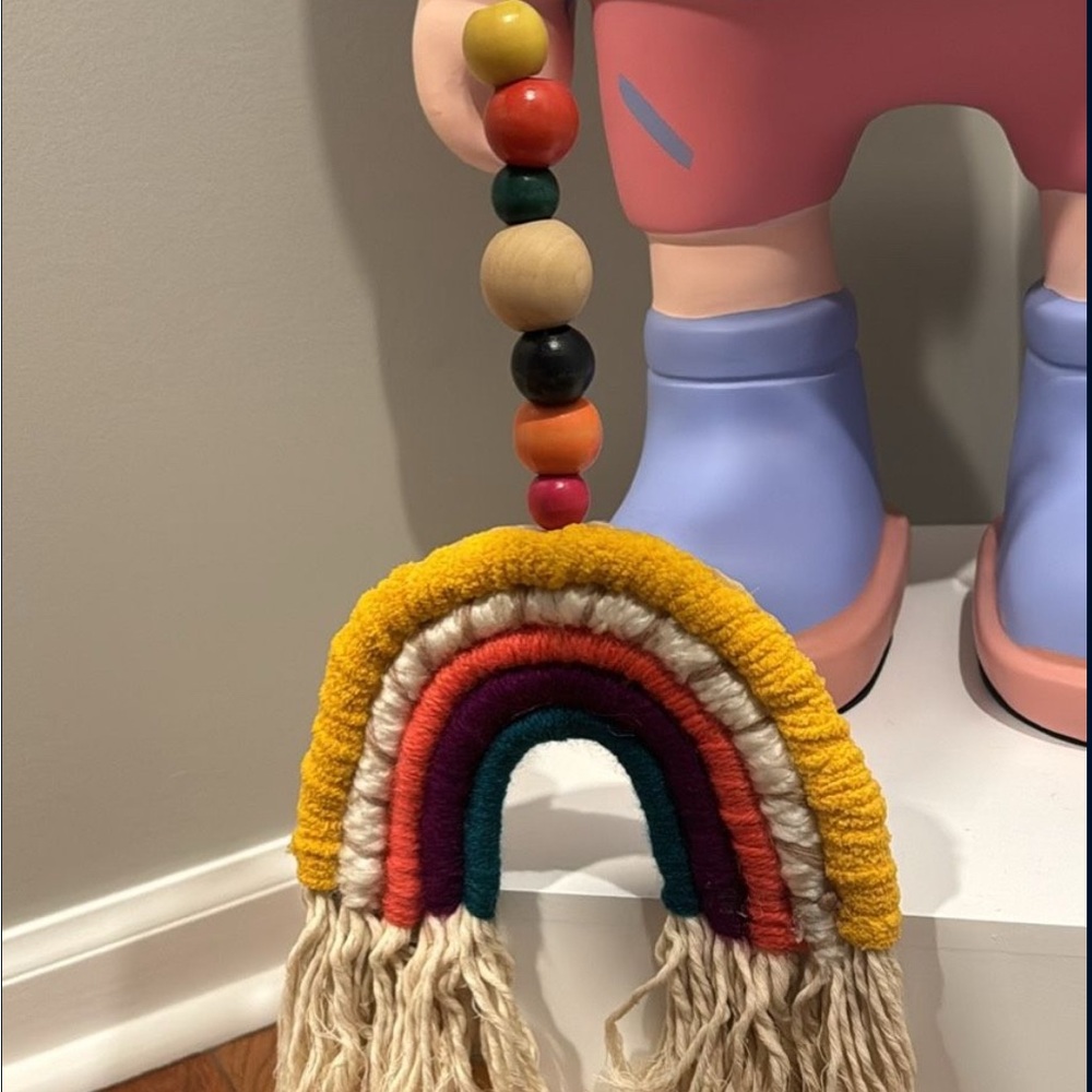 Yellow and Red Art Bag with Handmade Rainbow Design